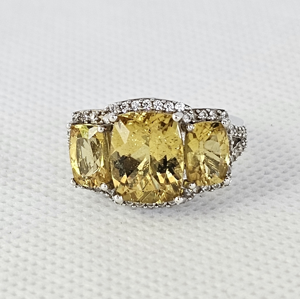 Natural Golden Apatite & White Zircon Ring Platinum over 925! ✨️ Size 6 - Picture 11 of 11